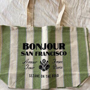 Sezane San Francisco Canvas Tote Bag - Green and White Stripes - NWT